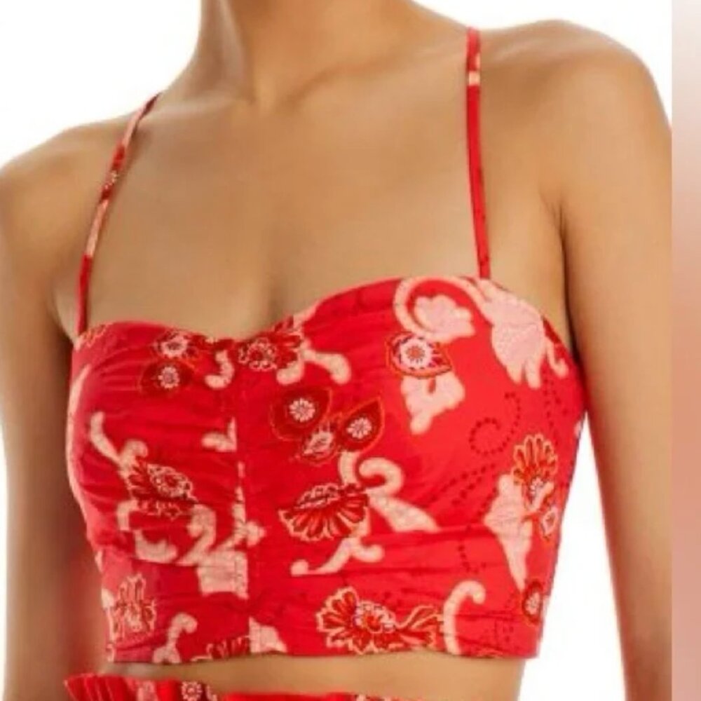 A.L.C. Arit Ruched Cropped Top Calla Multi Floral Paisley Red Boho Feminine NWT